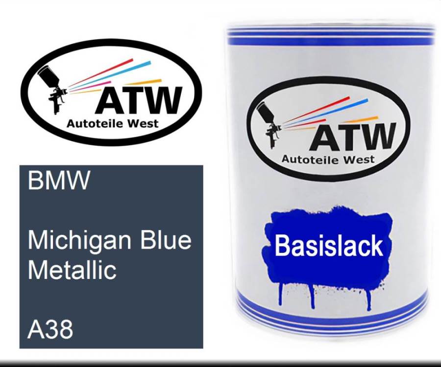 BMW, Michigan Blue Metallic, A38: 500ml Lackdose, von ATW Autoteile West.